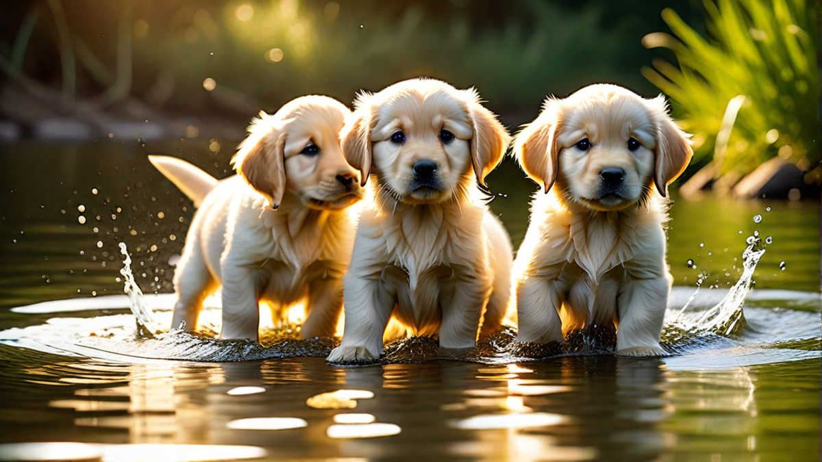 Golden Retriever Puppies and Their First Experience with Water