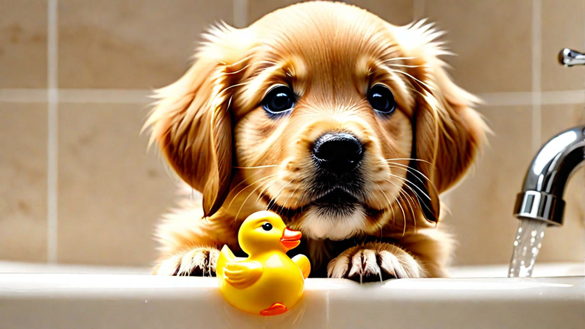 Golden Retriever Puppy’s First Bath