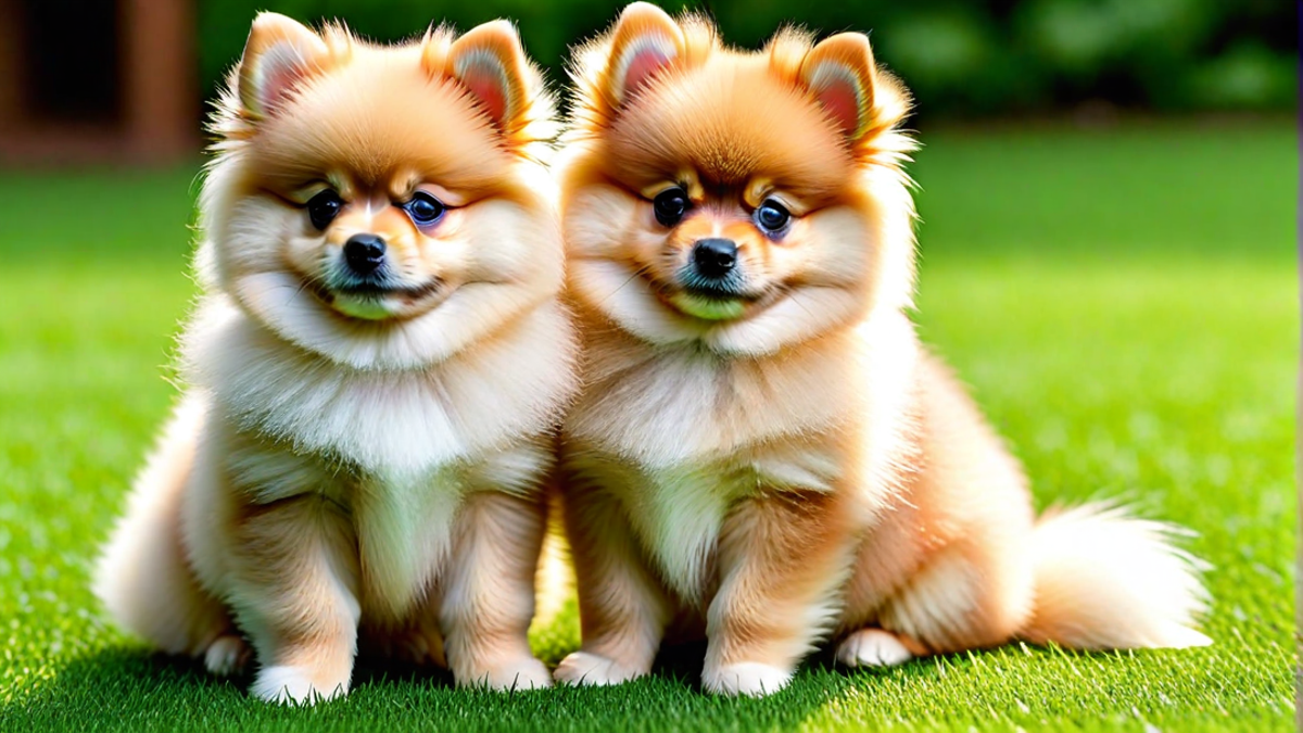 Group of Pomeranian Puppies Lined Up for a Photo