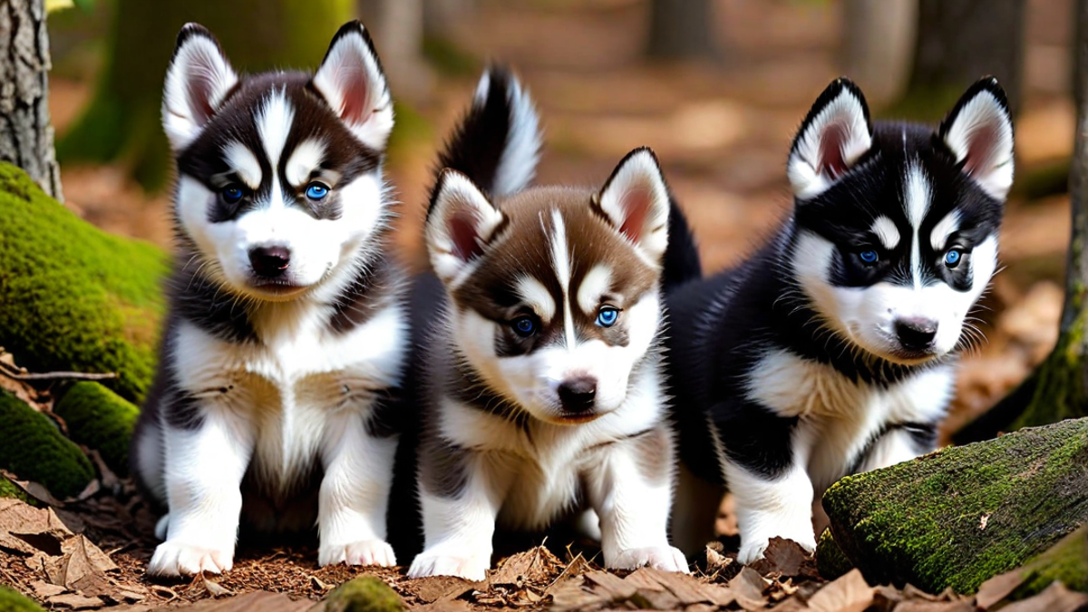 Group of Siberian Husky Puppies on a Hiking Adventure