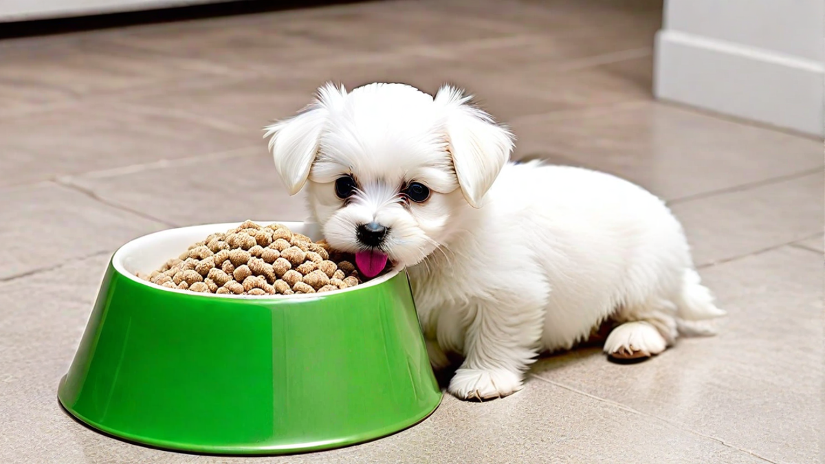 Hungry Maltese Puppy Eating Food