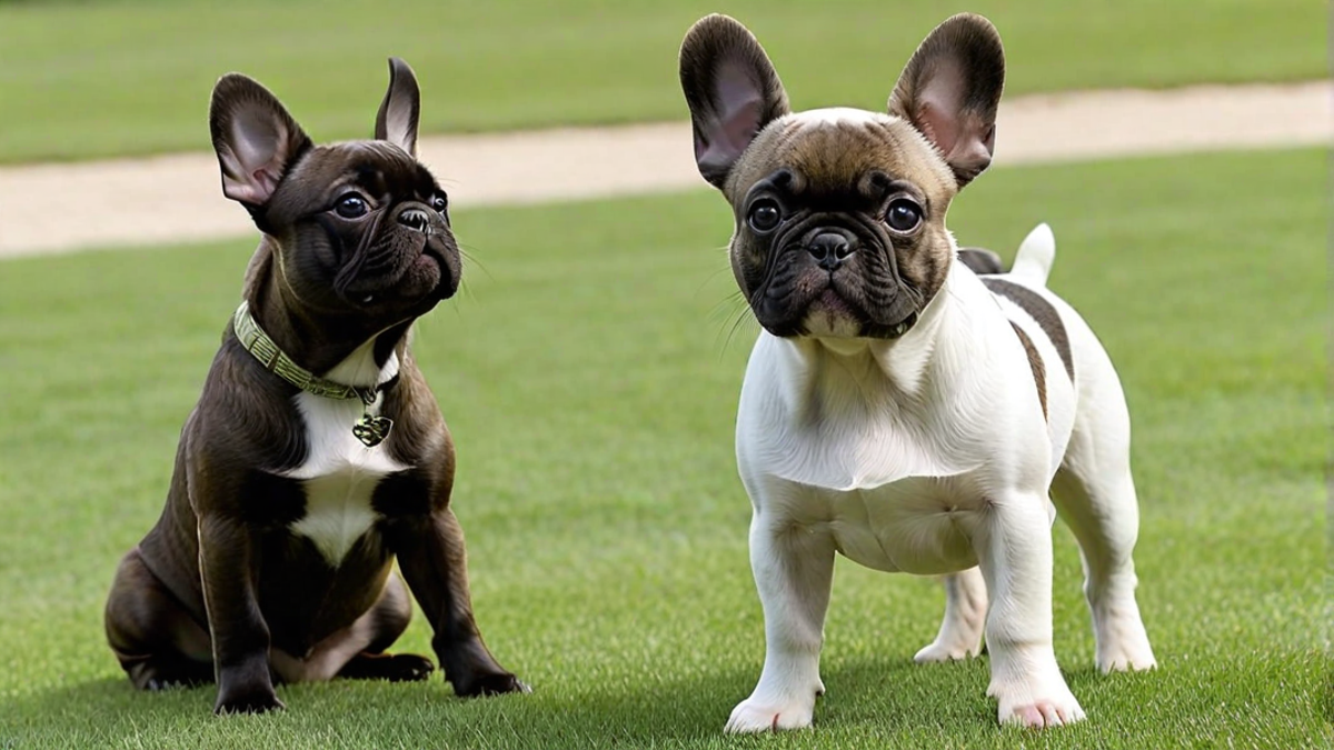 Little French Bulldog Puppy Meeting a Big Dog