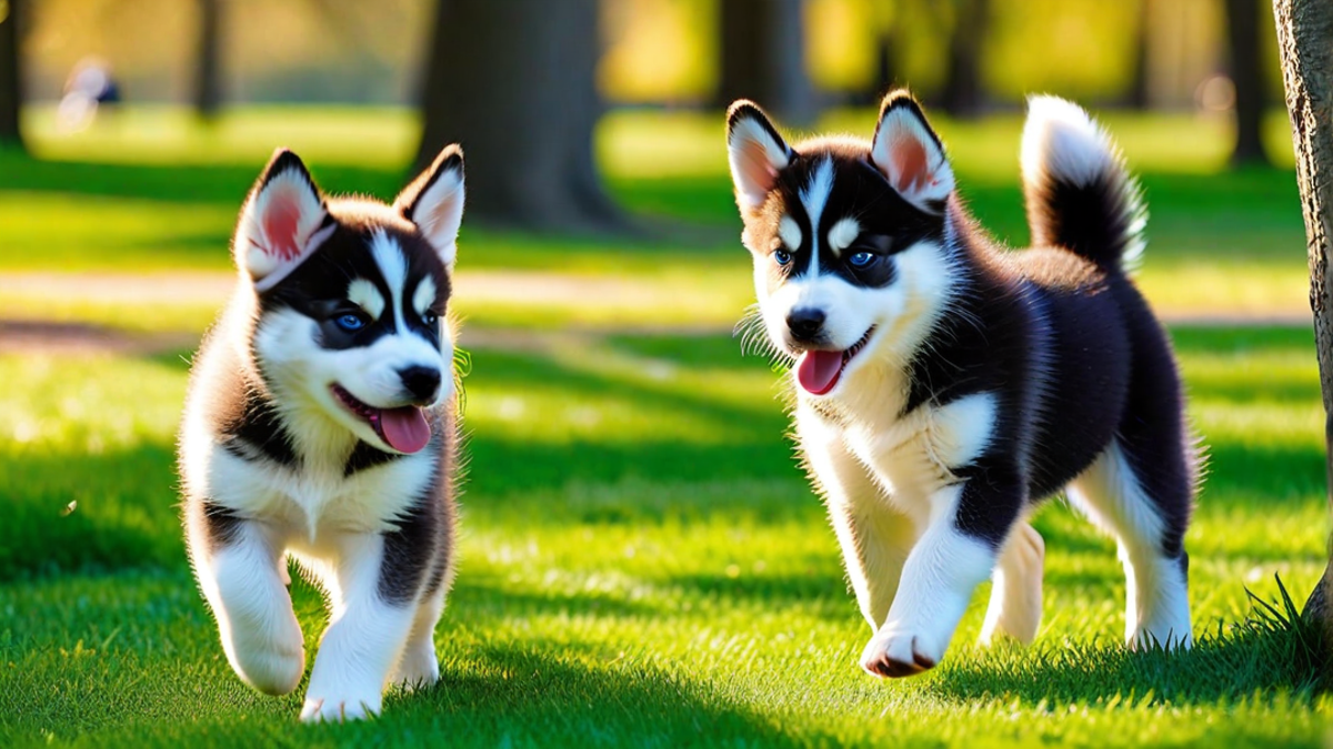 Lively Siberian Husky Puppies in the Park