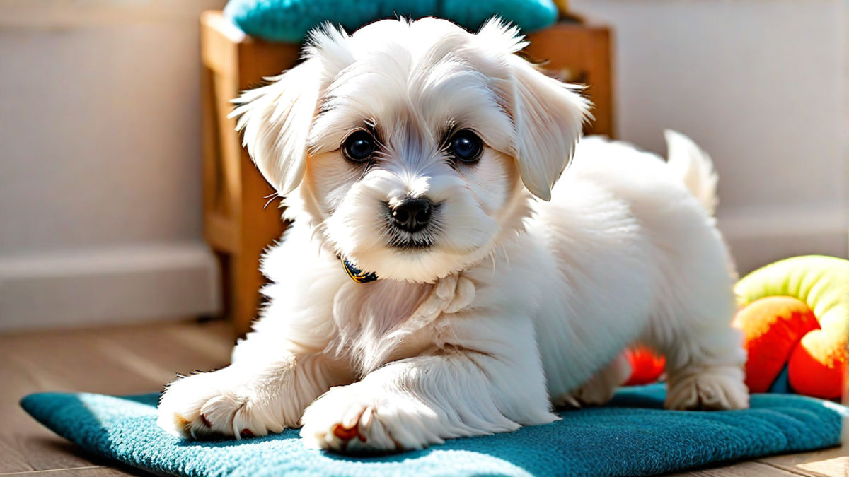 Maltese Puppy Chewing on a Toy