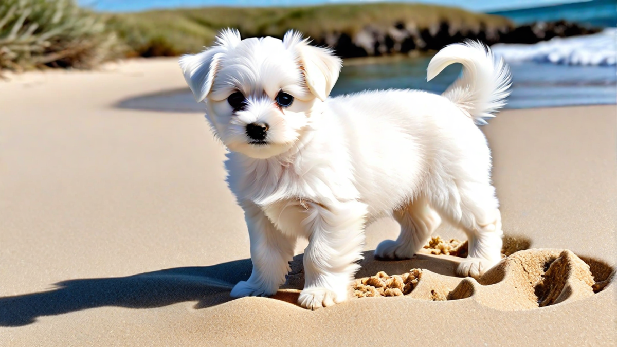 Maltese Puppy Exploring the Beach