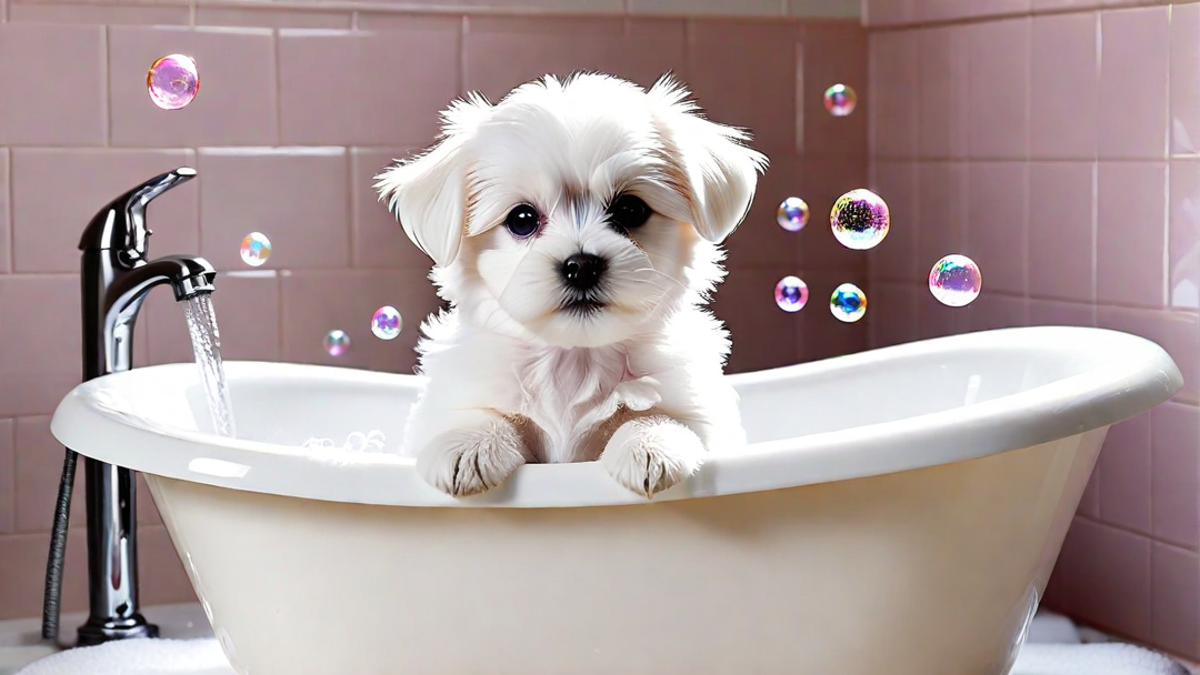 Maltese Puppy Taking a Bath