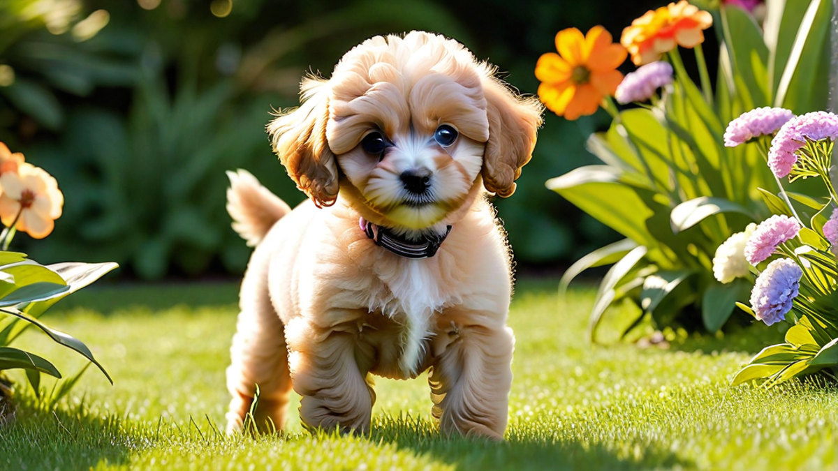 Miniature Poodle Pups Exploring the Garden