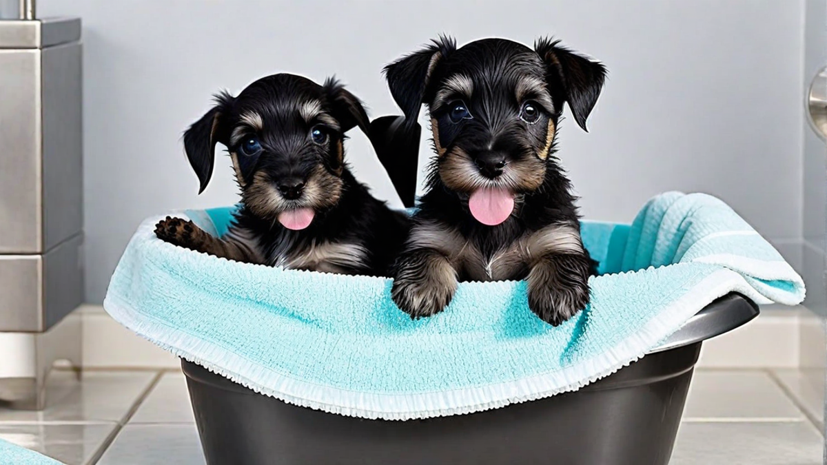 Miniature Schnauzer Puppies’ First Bath