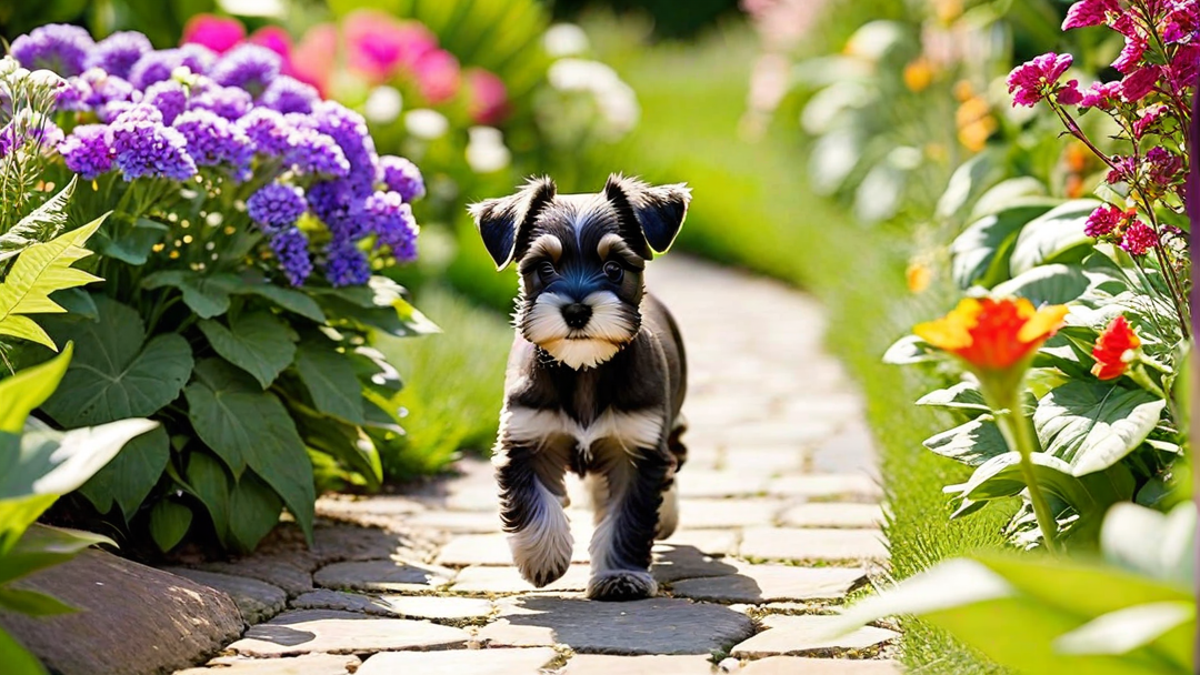 Miniature Schnauzer Puppy Exploring the Garden