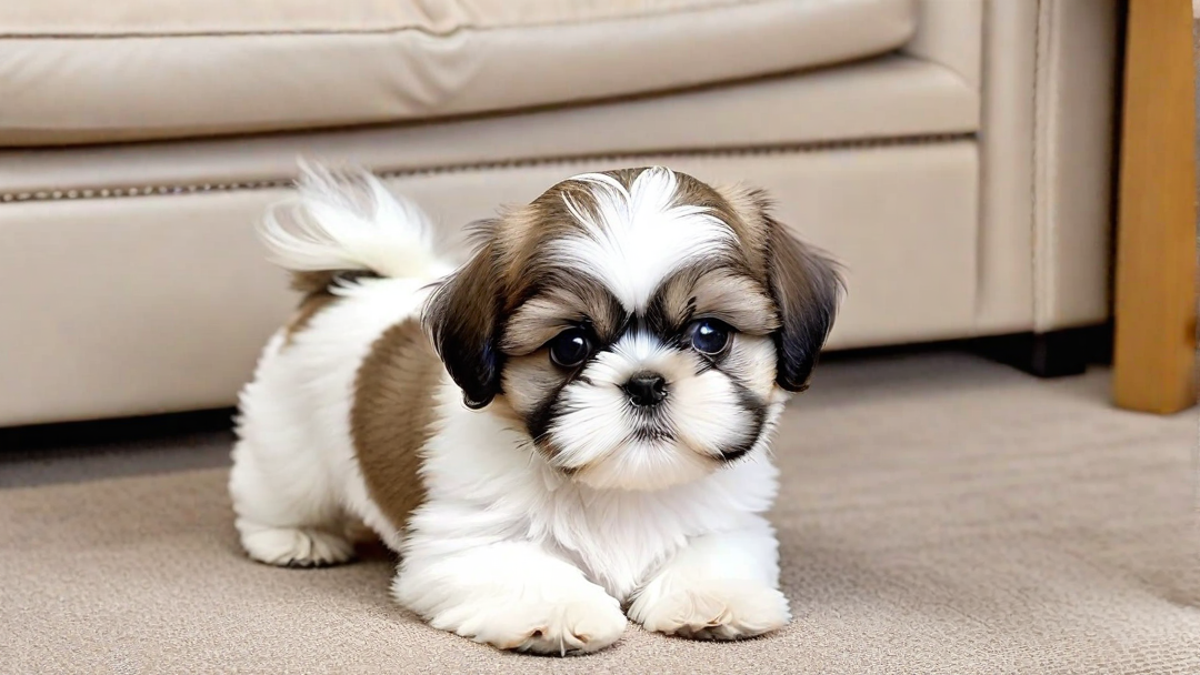 Mischievous Shih Tzu Puppy Hiding Behind Furniture