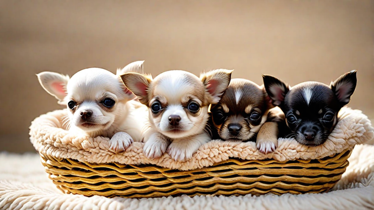 Newborn Chihuahua Puppies in a Basket