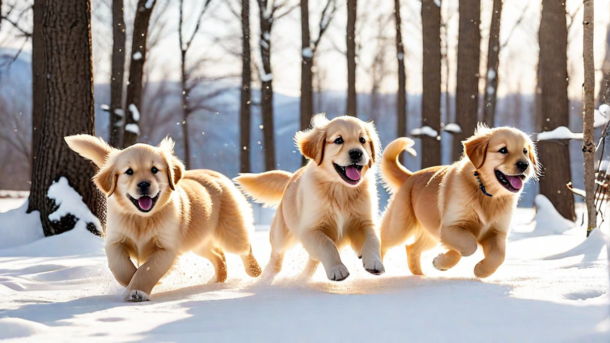 Playful Golden Retriever Puppies in the Snow