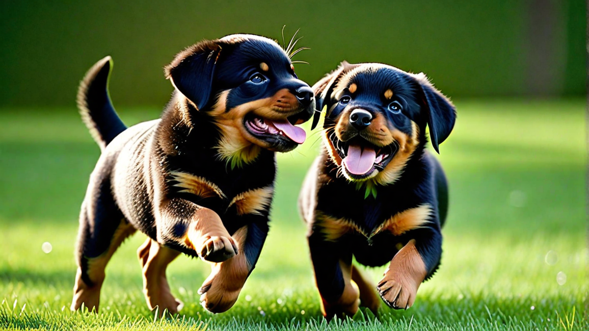 Playful Rottweiler Puppies Chasing Each Other