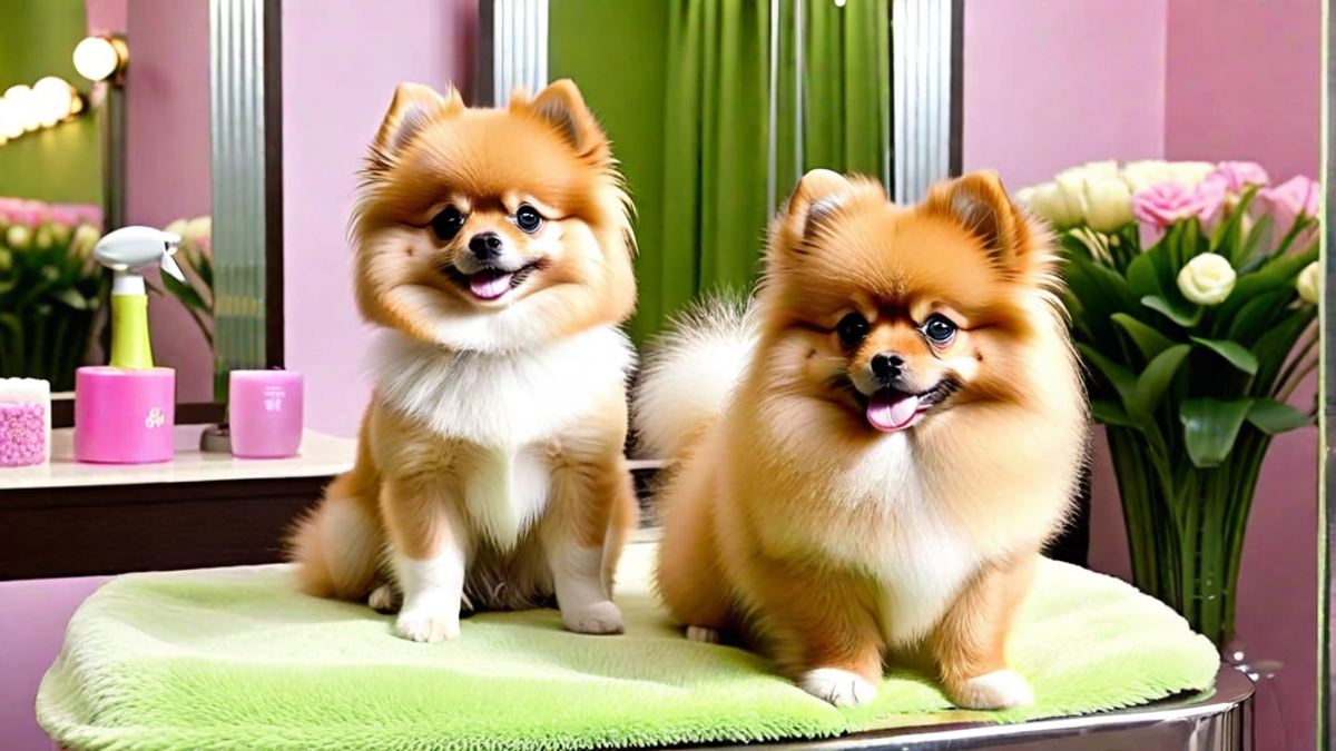 Pomeranian Puppies Getting Groomed