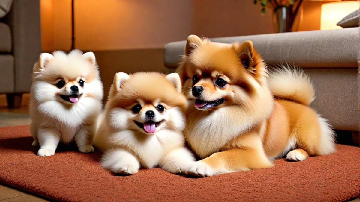 Pomeranian Puppies with Their Mother