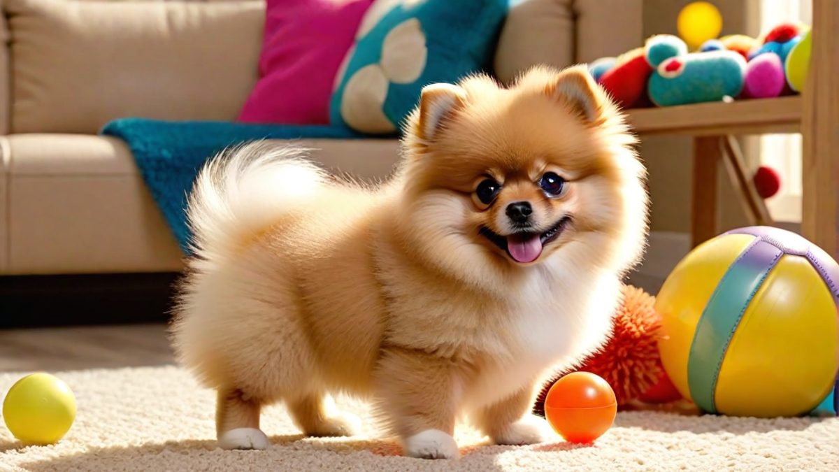 Pomeranian Puppy Playing with Toys