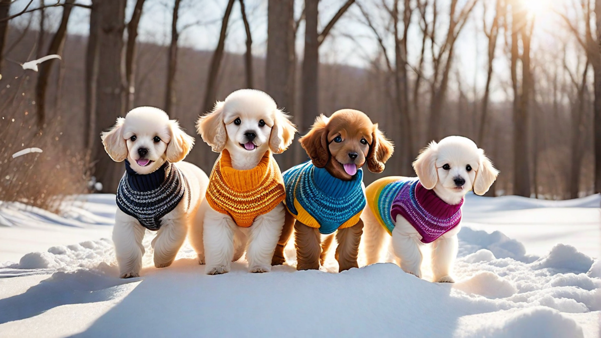 Poodle Puppies Enjoying Their First Snow