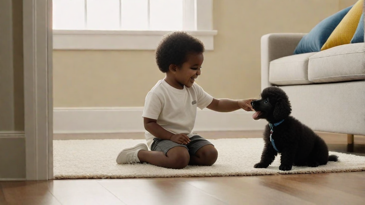 Poodle Puppies Meeting Their Human Siblings