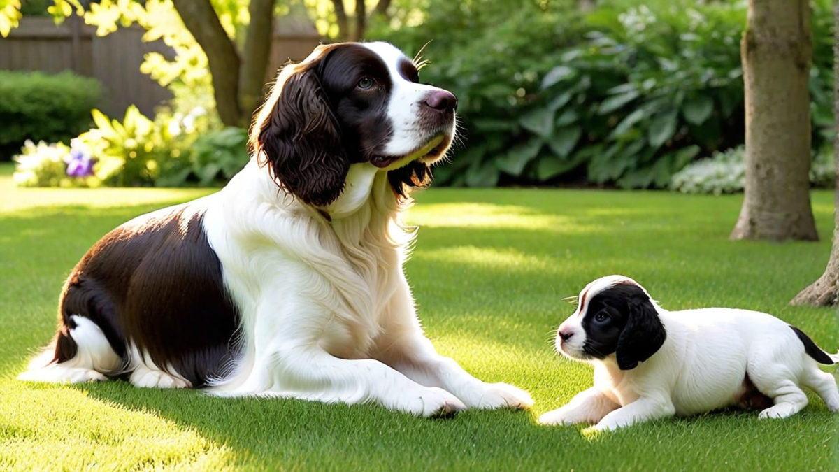 Proud English Springer Spaniel Mom with Her Puppies