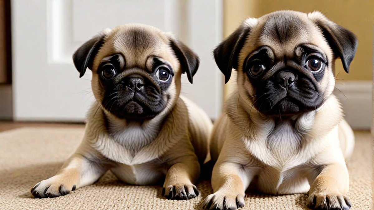 Pug Puppies Lining Up for Treats