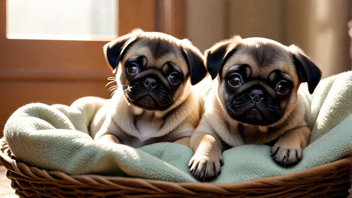 Pug Puppies Snuggling Together