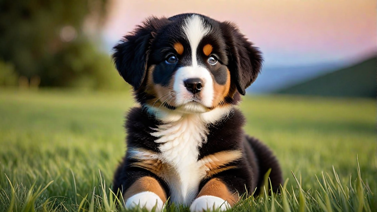 Quiet Moments: A Bernese Puppy Watching the Sunset