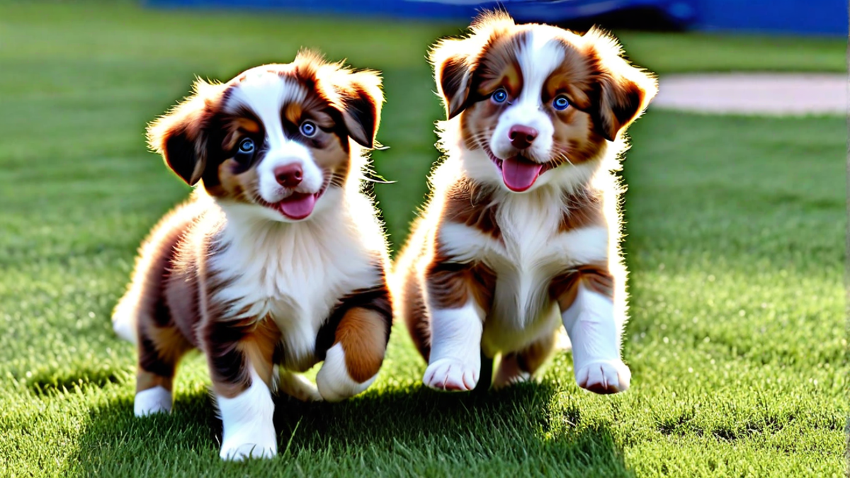 Red Merle Aussie Puppies Playing Together