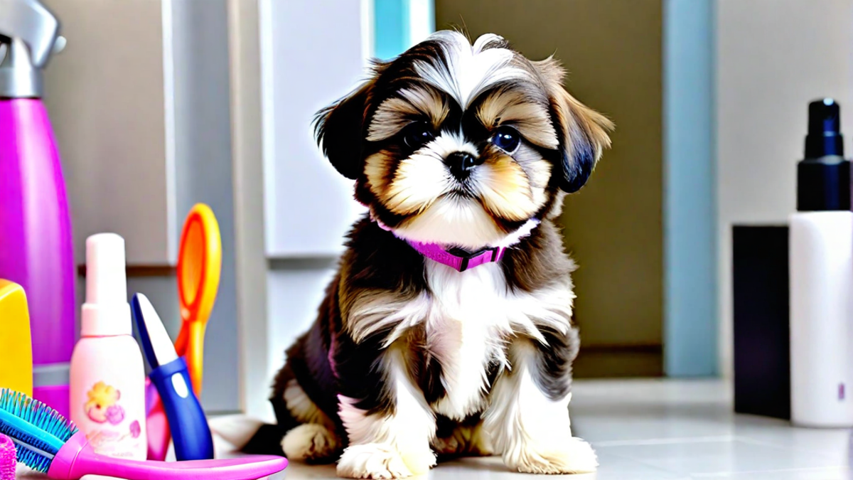 Shih Tzu Puppy Getting Groomed