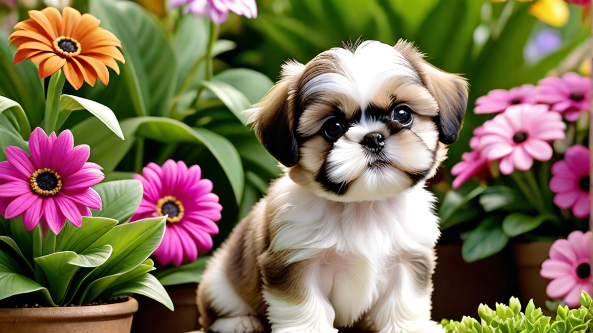 Shih Tzu Puppy Sitting in a Flower Pot