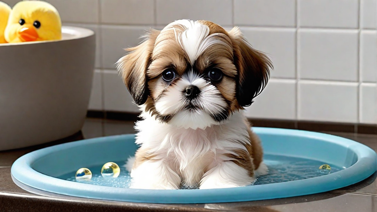 Shih Tzu Puppy Taking a Bath