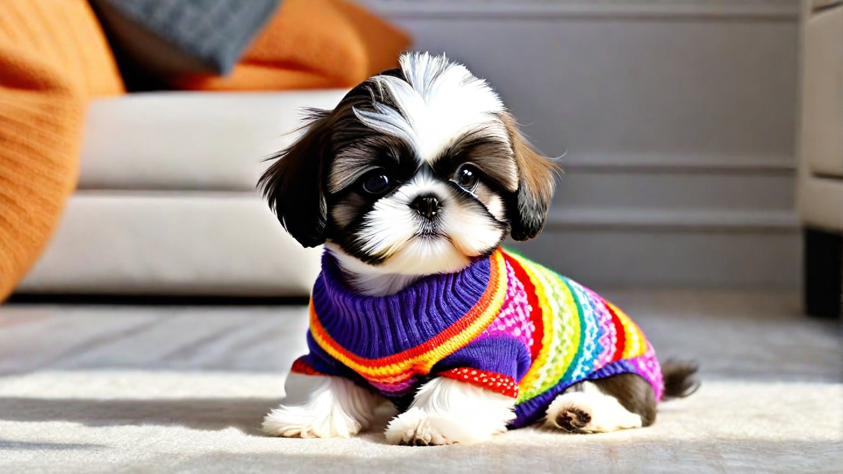 Shih Tzu Puppy Wearing a Tiny Sweater