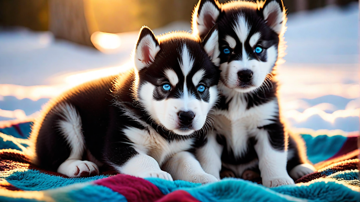 Siberian Husky Puppies Tangled Together