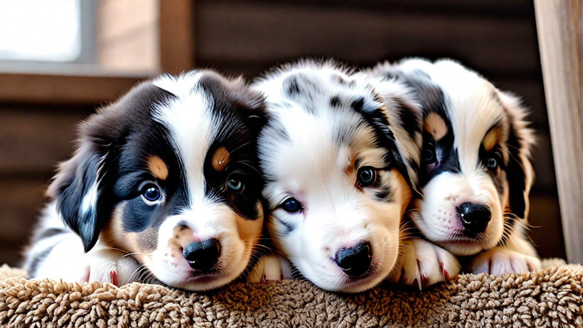 Sleepy Australian Shepherd Puppies in a Pile