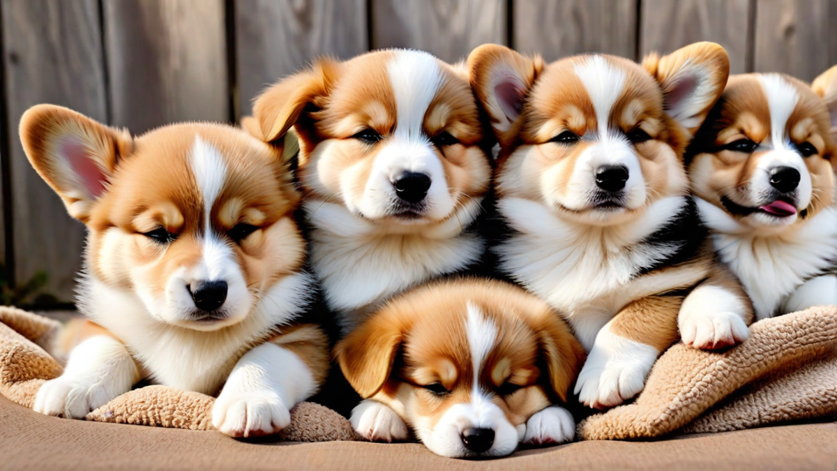 Sleepy Corgi Puppies in a Pile