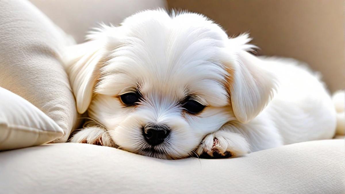 Sleepy Maltese Pup Taking a Nap