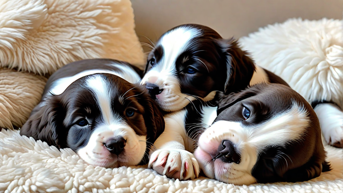 Sleepy Springer Spaniel Puppies in a Pile