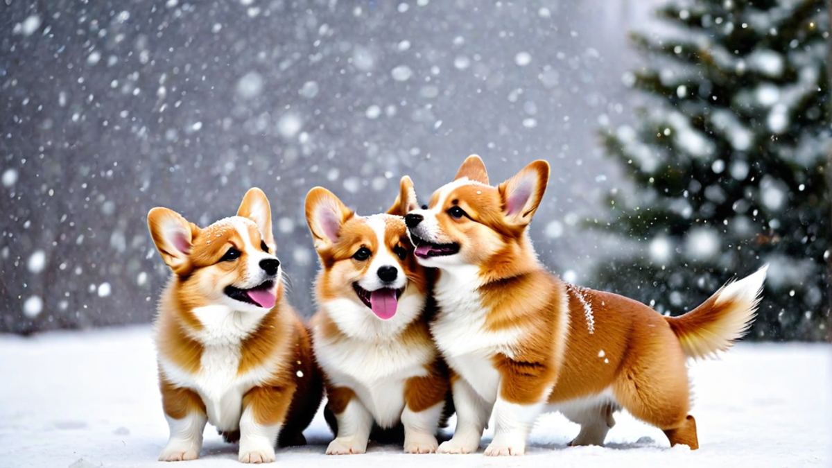 Snowy Fun with Corgi Puppies