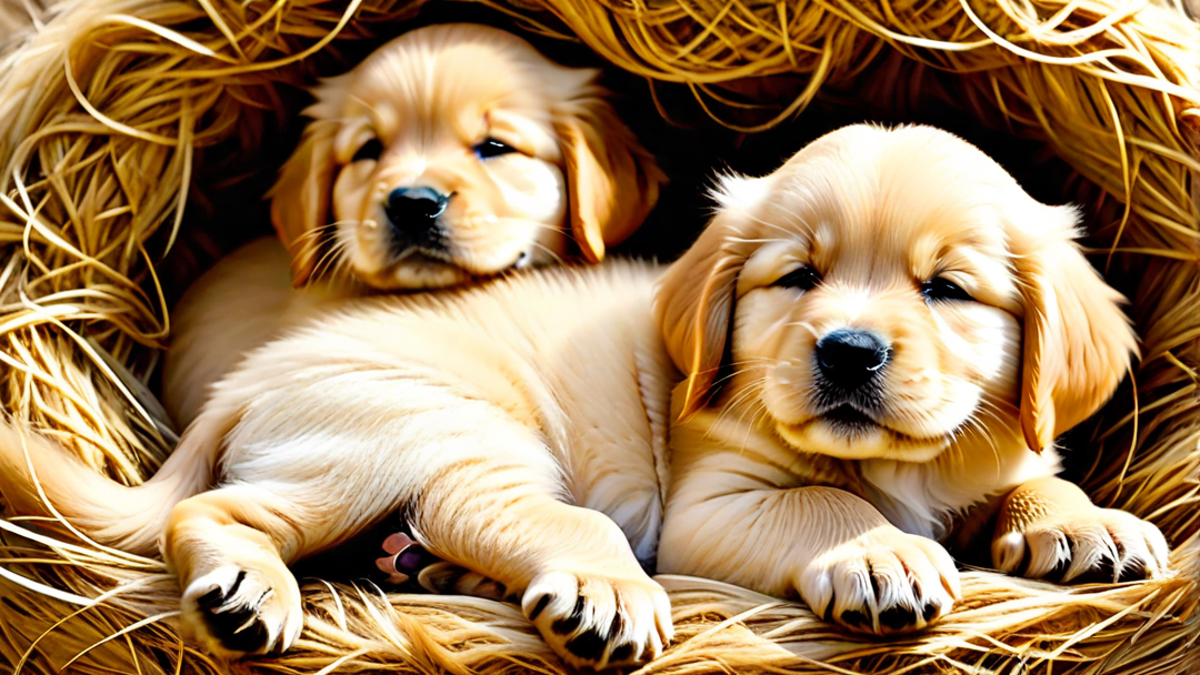 Snuggle Time: Golden Retriever Puppies Napping Together