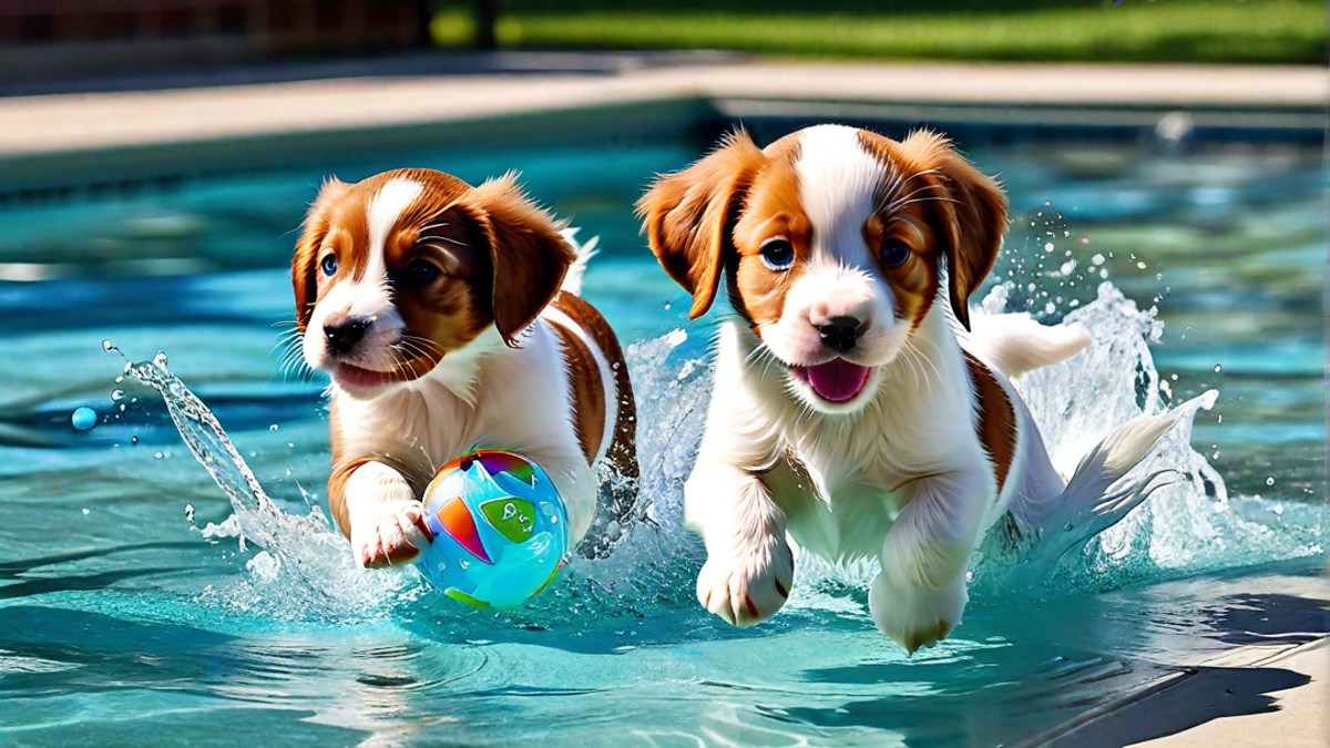 Summer Fun: Brittany Puppies in the Pool