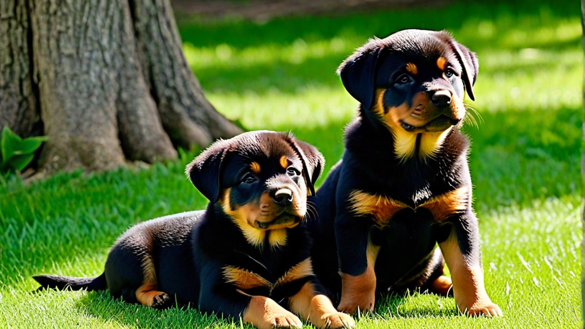 Sunbathing Rottweiler Puppies Enjoying Warmth