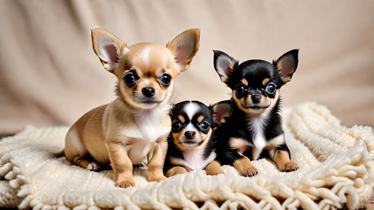 Trio of Chihuahua Puppies Lined Up for a Photo