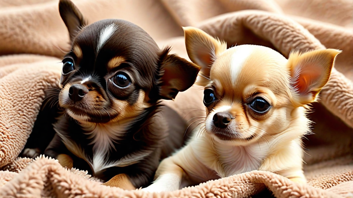 Two Chihuahua Puppies Snuggling Together