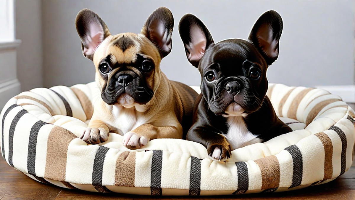 Two French Bulldog Puppies Sharing a Bed