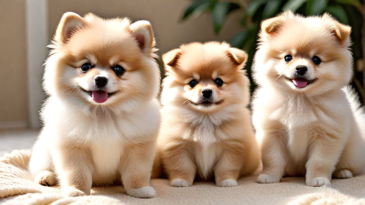 White and Cream Pomeranian Puppies Together