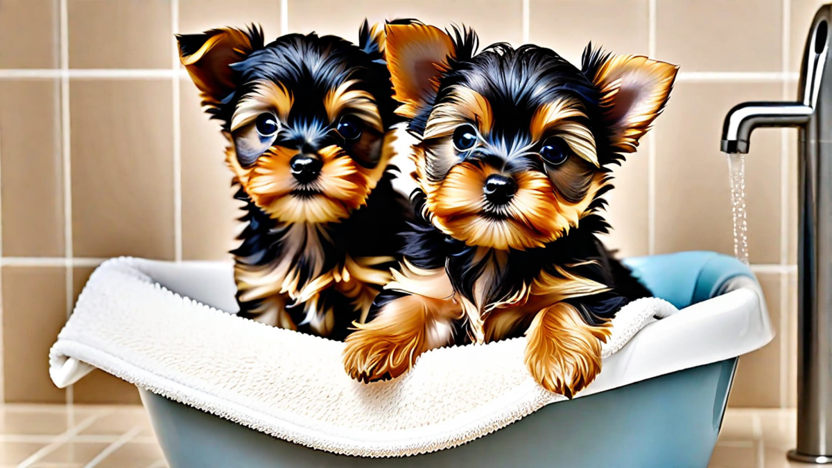 Yorkshire Puppies and Their First Bath