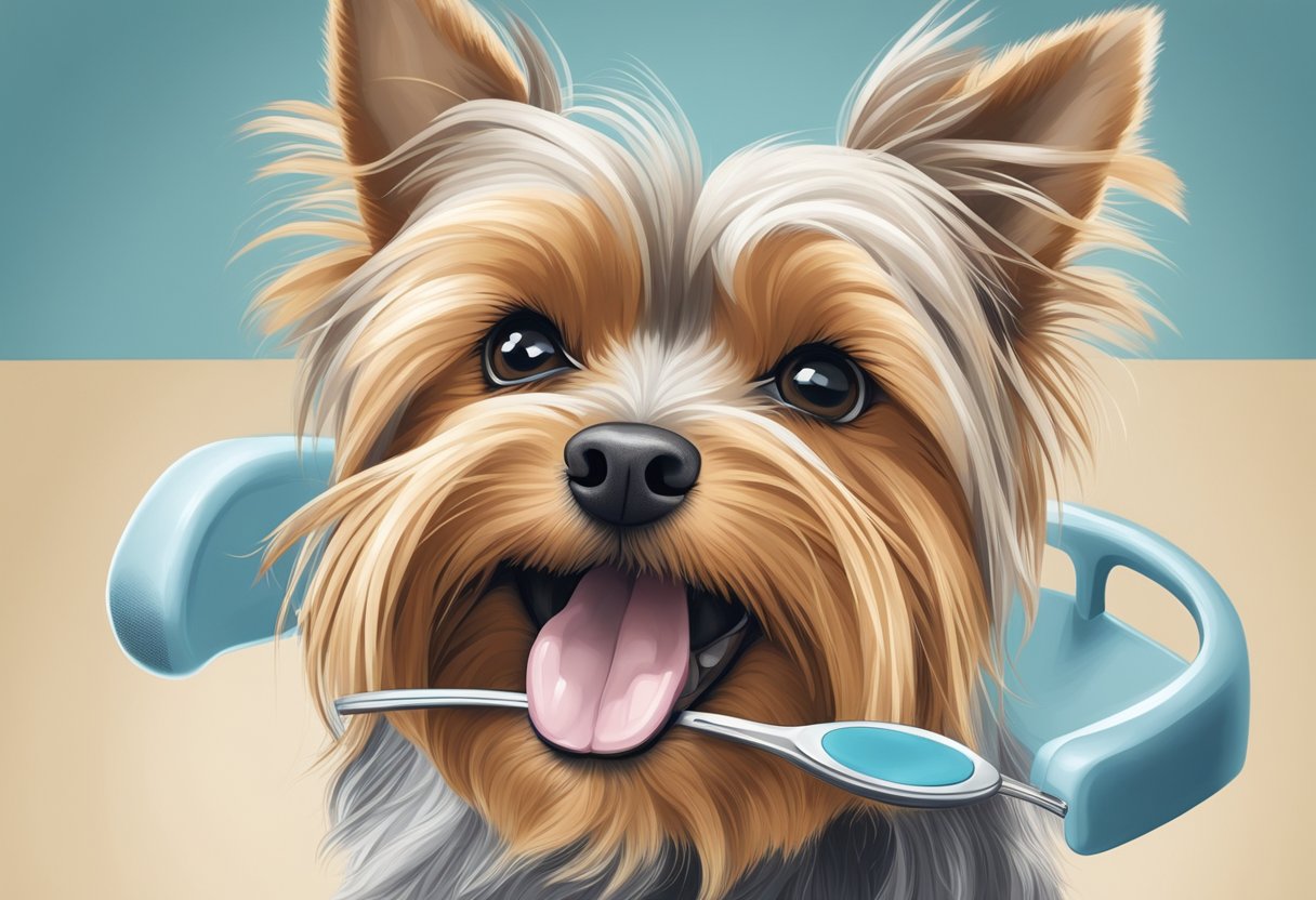 A Yorkshire Terrier struggles with dental issues and fragile bones, illustrating the challenges faced by this popular breed