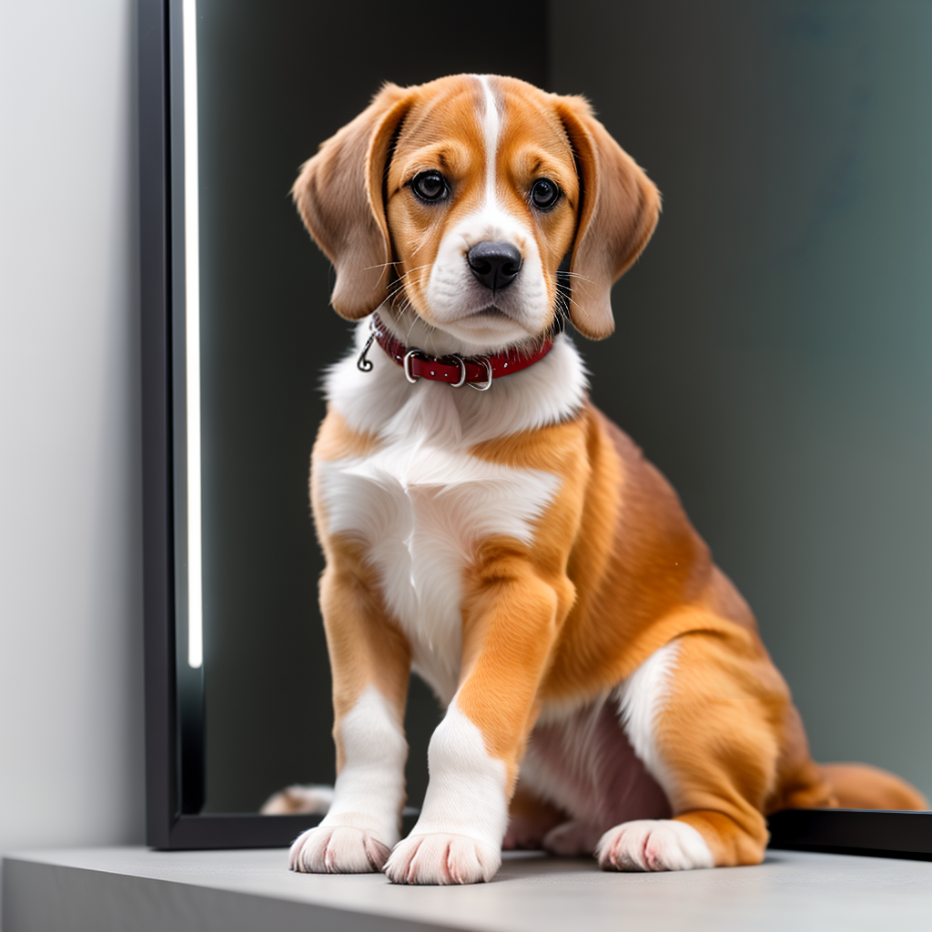 Beagle Puppy Discovering Its Reflection