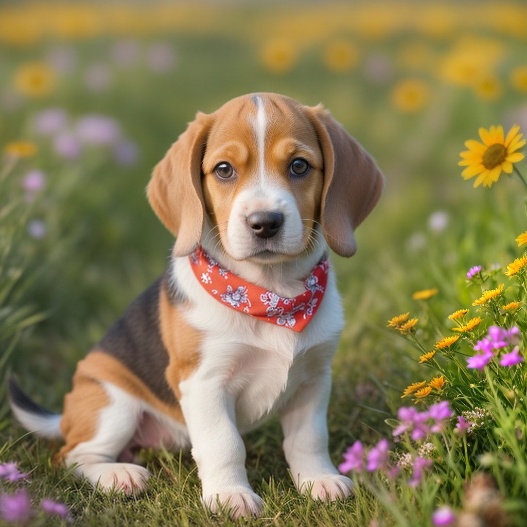 Beagle Puppy with a Bright Red Bandana