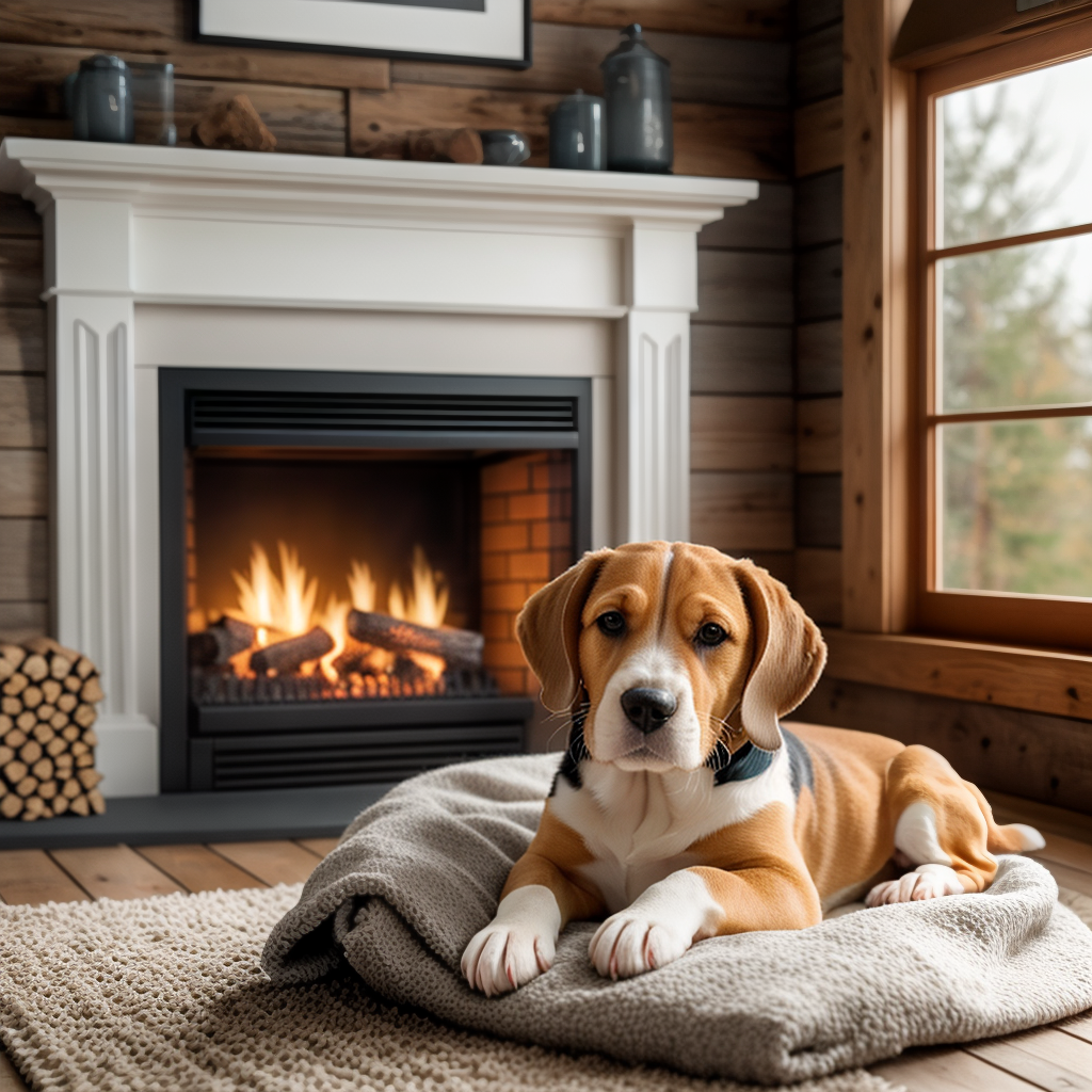 Cute Beagle Puppy Curled Up by the Fireplace