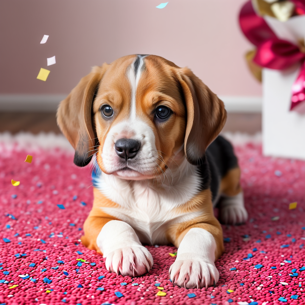 Beagle Puppy Popping Out of a Gift Box